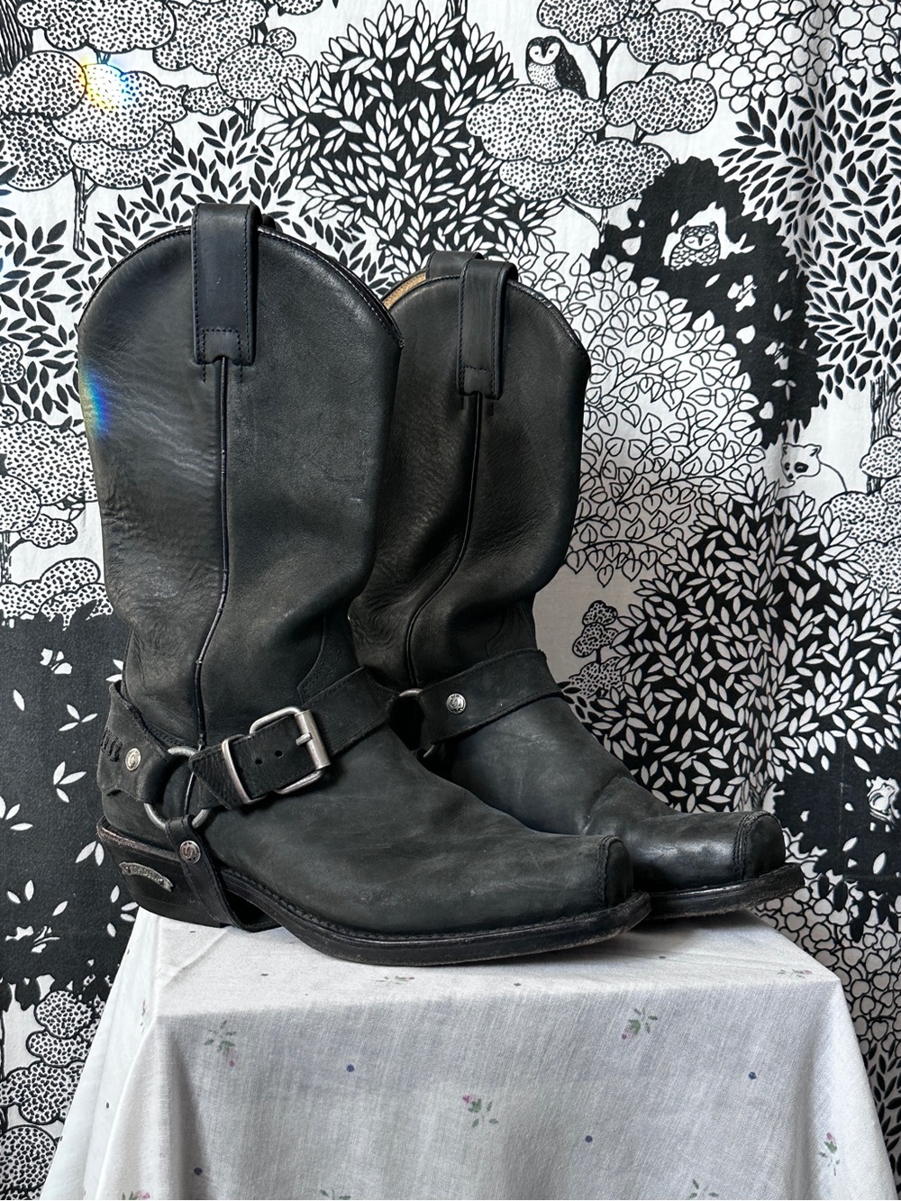 Y2K Sendra Charcoal Suede Harness Biker Boots